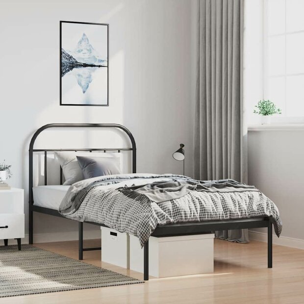 Bedframe met hoofdbord metaal zwart 100x190 cm 1