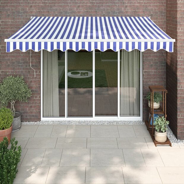 Luifel elektrisch uitschuifbaar 3,5x2,5 m blauw en wit 1