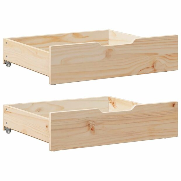 Bedlades 2 st met wieltjes 65x55x17 cm massief grenenhout 1