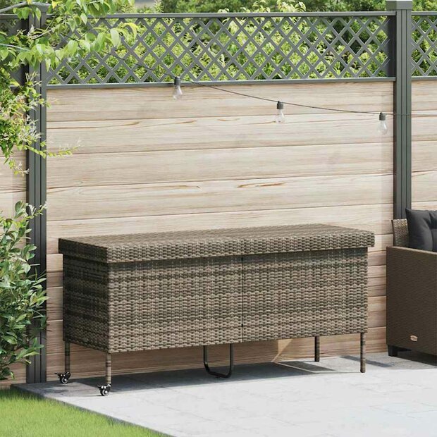 Tuinbox met wielen 160x55x75 cm poly rattan grijs 1
