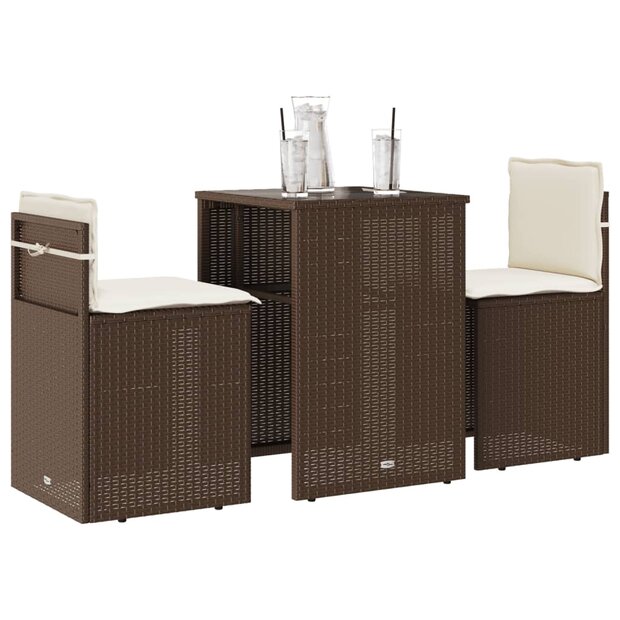 3-delige Bistroset met kussens poly rattan bruin 1