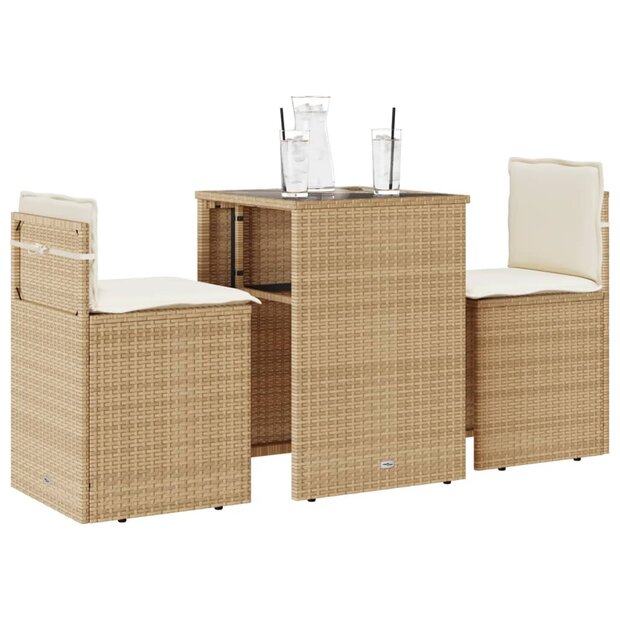 3-delige Bistroset met kussens poly rattan beige 1