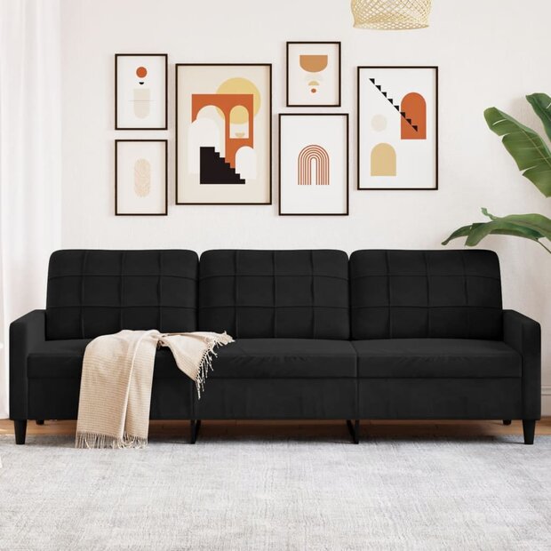 Driezitsbank 210 cm fluweel zwart 1