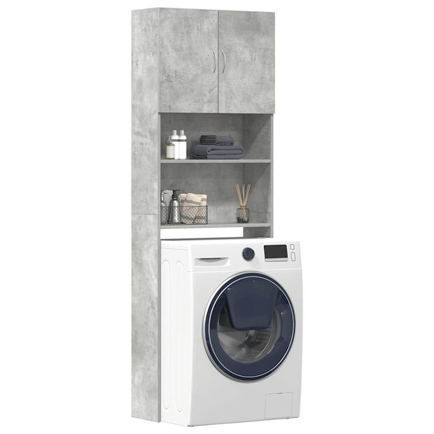 Wasmachinekast 64x24x190 cm bewerkt hout betongrijs 1