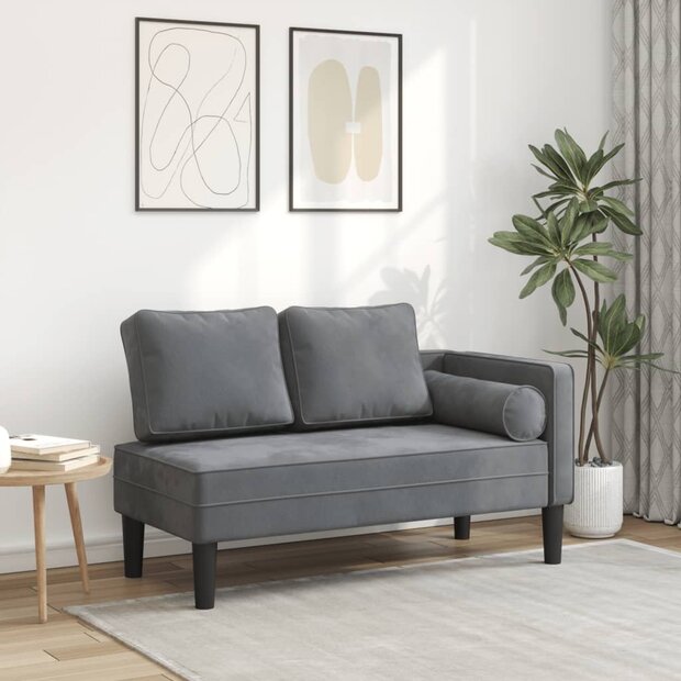 Chaise longue met kussens fluweel donkergrijs 1