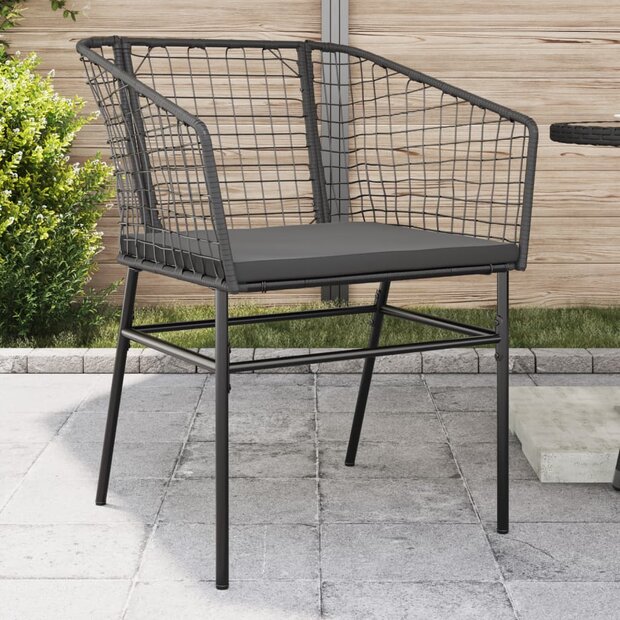 Tuinstoelen 2 st met kussens poly rattan zwart 1