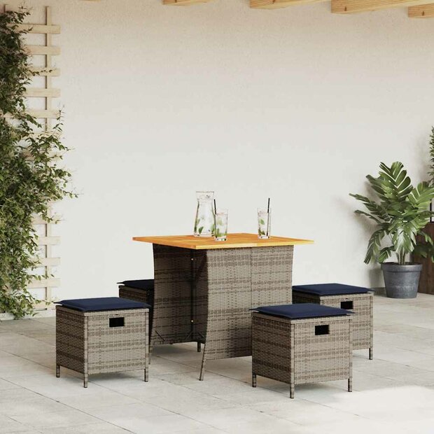 5-delige Tuinset met kussens poly rattan grijs 1