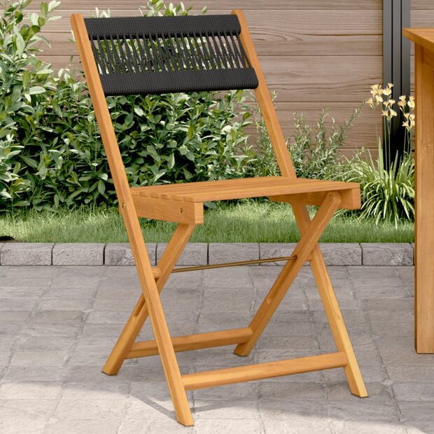 Bistrostoelen 2 st massief acaciahout en touw zwart 1