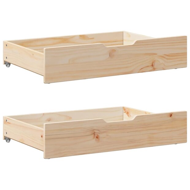 Bedlades 2 st met wieltjes 80x55x17 cm massief grenenhout 1