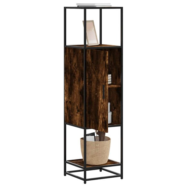 Hoge kast 35,5x35x139 cm bewerkt hout en metaal gerookt eiken 1