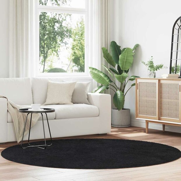 Hoogpolig vloerkleed NAVARRA 200x200 cm polyester zwart 1