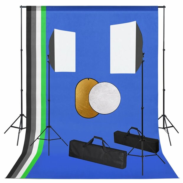 Fotostudioset met lampen, achtergrond en reflector 1