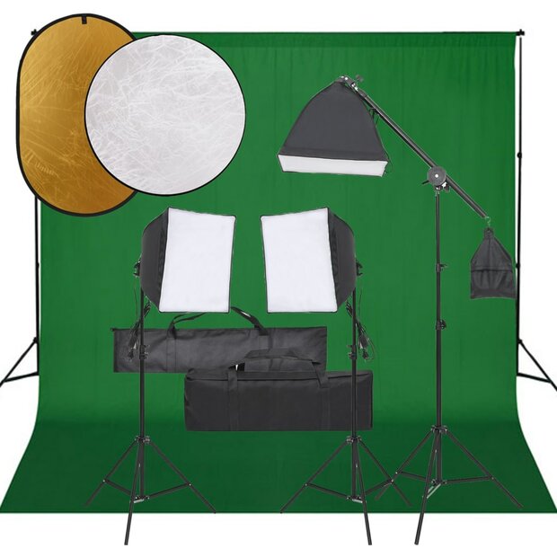 Fotostudioset met verlichtingsset, achtergrond en reflector 1