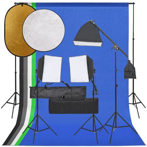 Fotostudioset met verlichtingsset, achtergrond en reflector 1