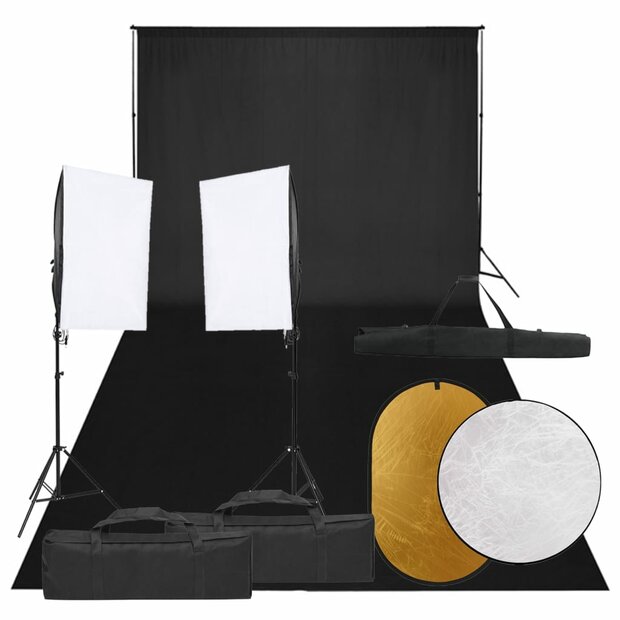 Fotostudioset met verlichtingsset, achtergrond en reflector 1