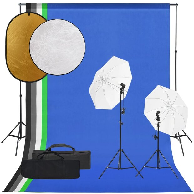 Fotostudioset met verlichtingsset, achtergrond en reflector 1