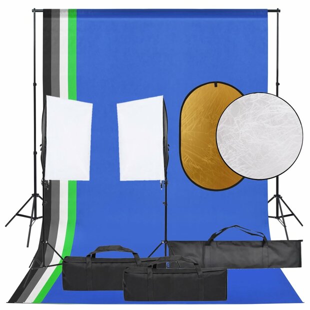 Fotostudioset met verlichtingsset, achtergrond en reflector 1