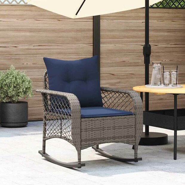 Tuinschommelstoel met kussens poly rattan grijs 1