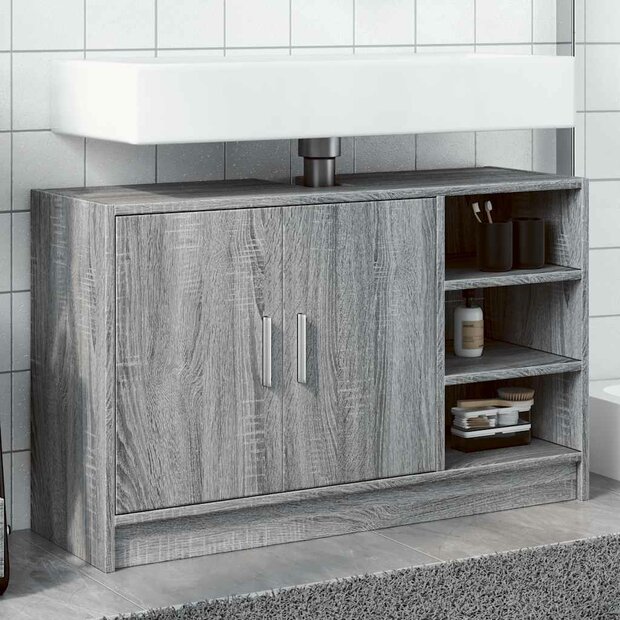 Wastafelkast 90x29x55 cm bewerkt hout grijs sonoma eikenkleurig 1