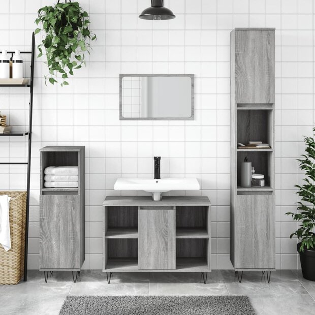 Badkamerkast 30x30x100 cm bewerkt hout grijs sonoma eikenkleur 1