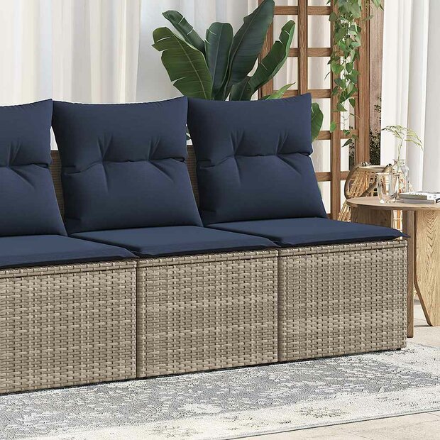 2-delige Loungeset met kussens poly rattan acacia grijs 1