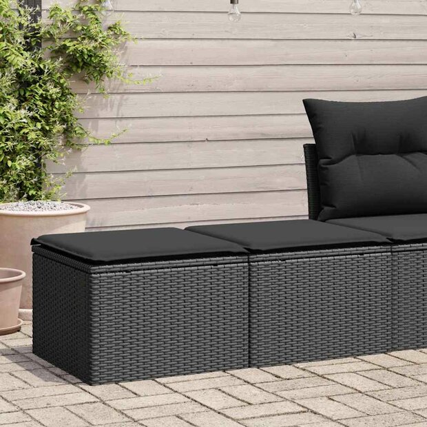 2-delige Loungeset met kussens poly rattan acacia zwart 1