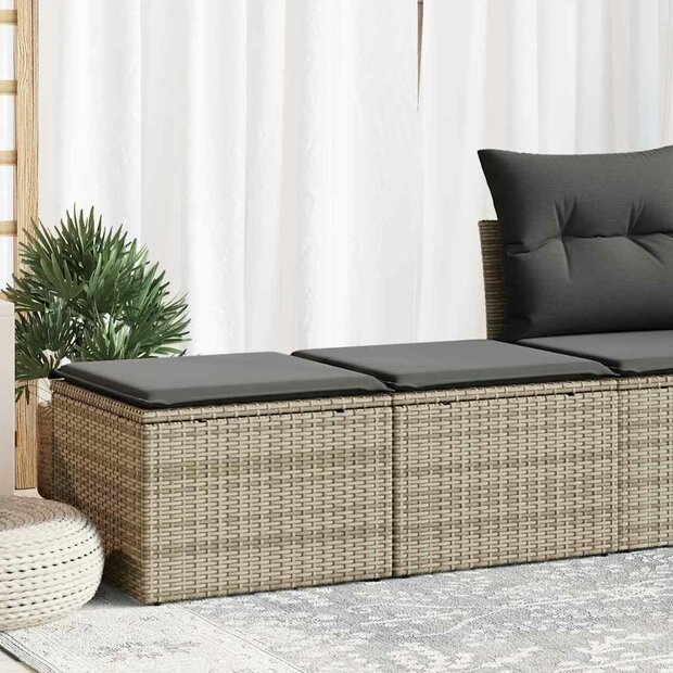 2-delige Loungeset met kussens poly rattan acacia grijs 1
