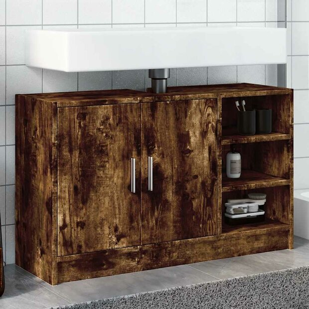 Wastafelkast 90x29x55 cm bewerkt hout gerookt eikenkleurig 1