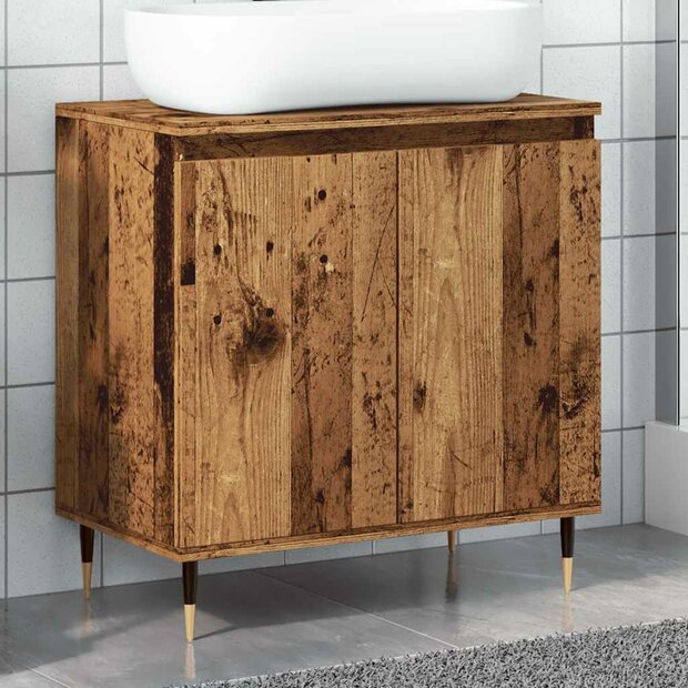 Badkamerkast 58x33x60 cm bewerkt hout oud houtkleurig 1