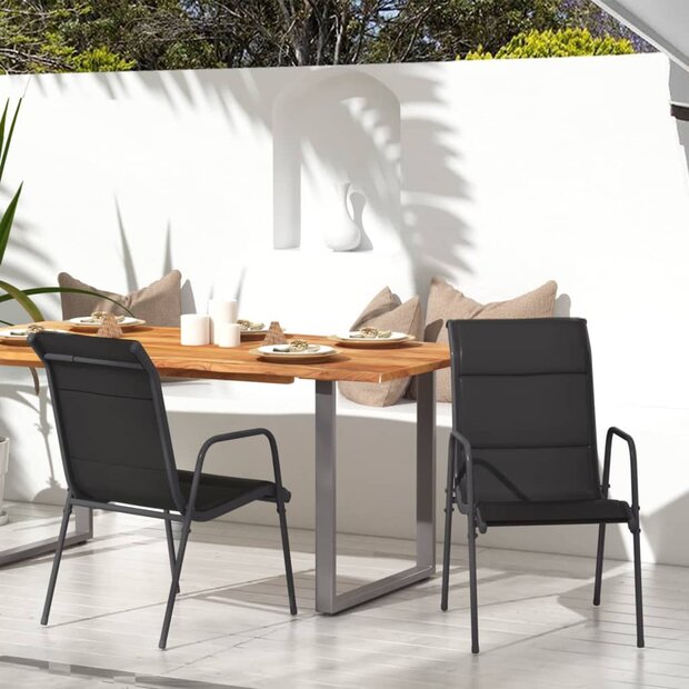 Tuinstoelen 2 st staal en textileen zwart 1