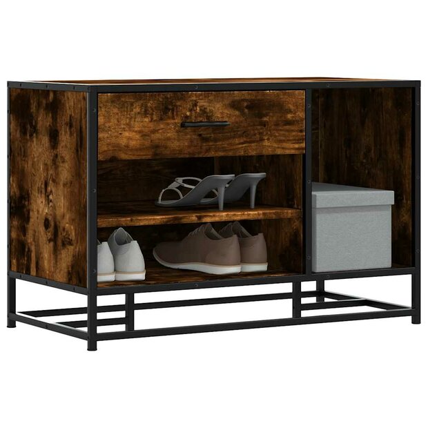 Schoenenbank 80x40x53,5 cm bewerkt hout en metaal gerookt eiken 1