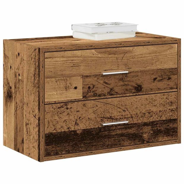 Kast met 2 lades 60x31x40 cm bewerkt hout oud houtkleurig 1