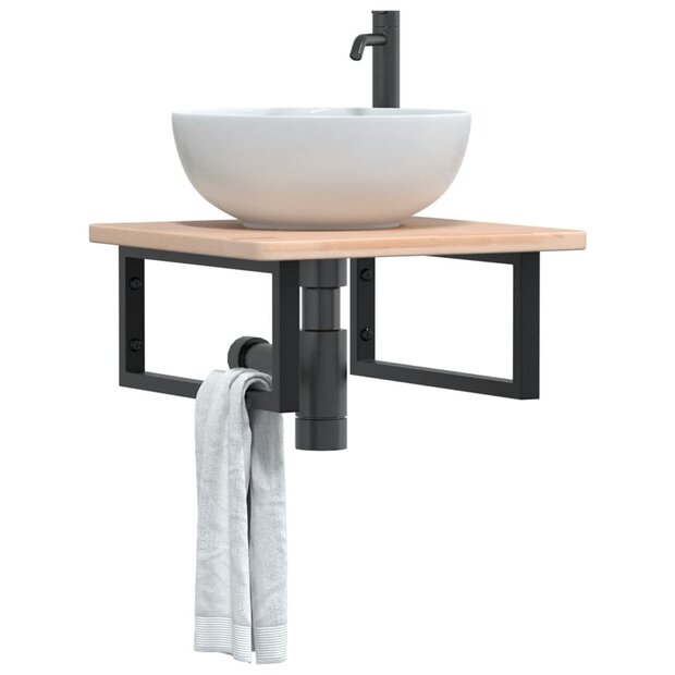 Badkamer wandschap staal en massief eikenhout 1