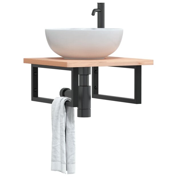Badkamer wandschap staal en massief beukenhout 1