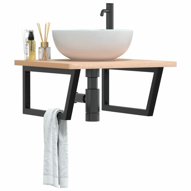 Badkamer wandschap staal en massief beukenhout 1