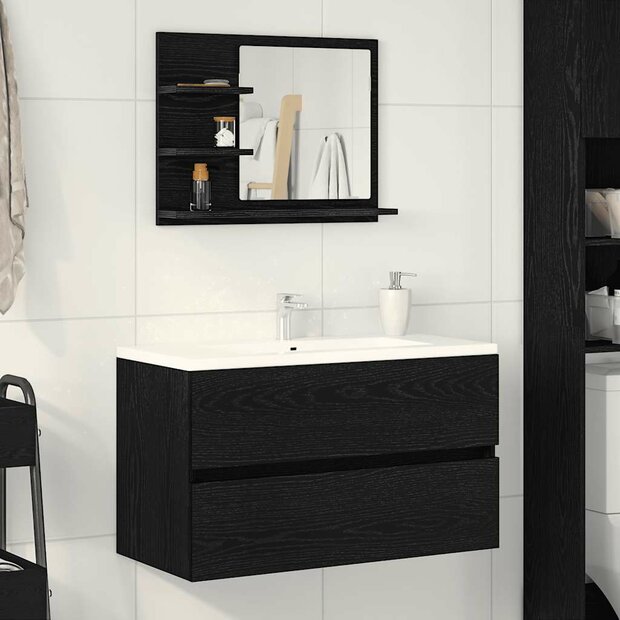 Badkamerspiegel 60x10,5x45 cm spaanplaat zwart eikenkleurig 1