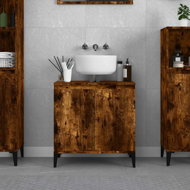 Wastafelkast 58x33x60 cm bewerkt hout gerookt eikenkleurig 1