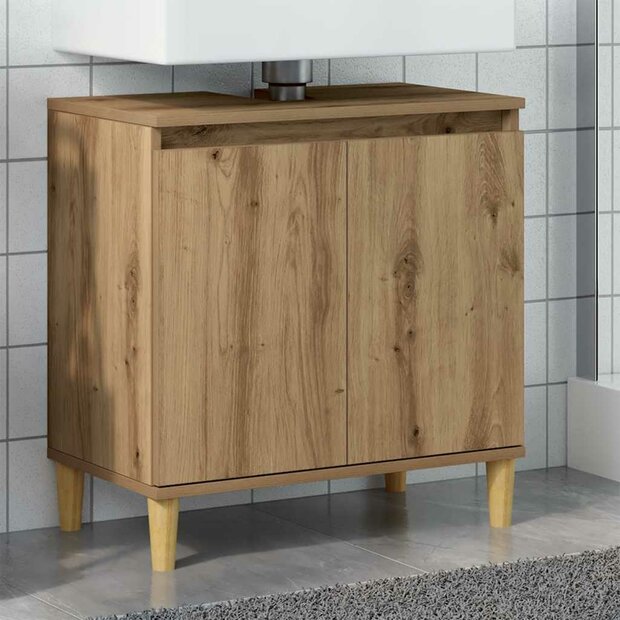 Wastafelkast 58x33x60 cm bewerkt hout artisanaal eikenkleur 1