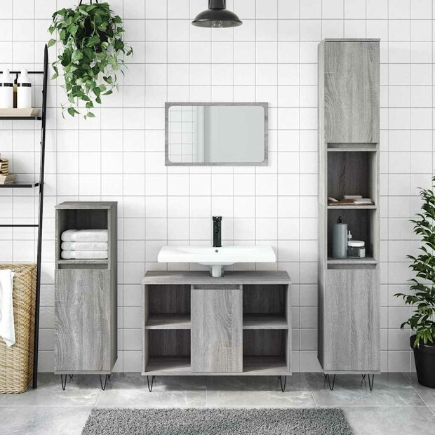 Badkamerkast 80x33x60 cm bewerkt hout grijs sonoma eikenkleurig 1