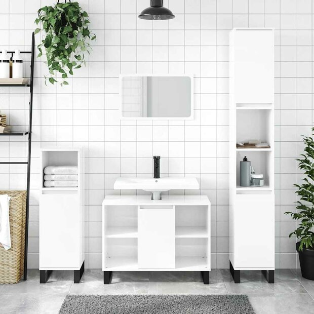Badkamerkast 80x33x60 cm bewerkt hout hoogglans wit 1