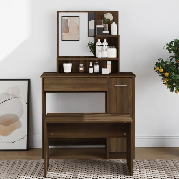Kaptafel met spiegel 86,5x35x136 cm bruin eikenkleur 1