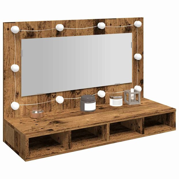 Spiegelkast met LED-verlichting 90x31,5x62 cm oud houtkleurig 1