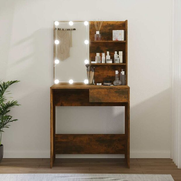 Kaptafel met LED-verlichting 74,5x40x141 cm gerookt eikenkleur 1