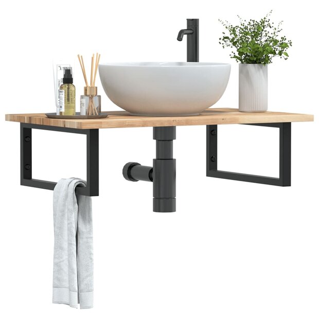 Badkamer wandschap staal en massief acaciahout 1