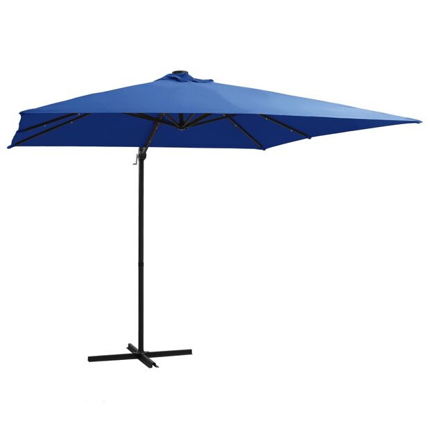 Zweefparasol met LED en stalen paal 250x250 cm azuurblauw 1