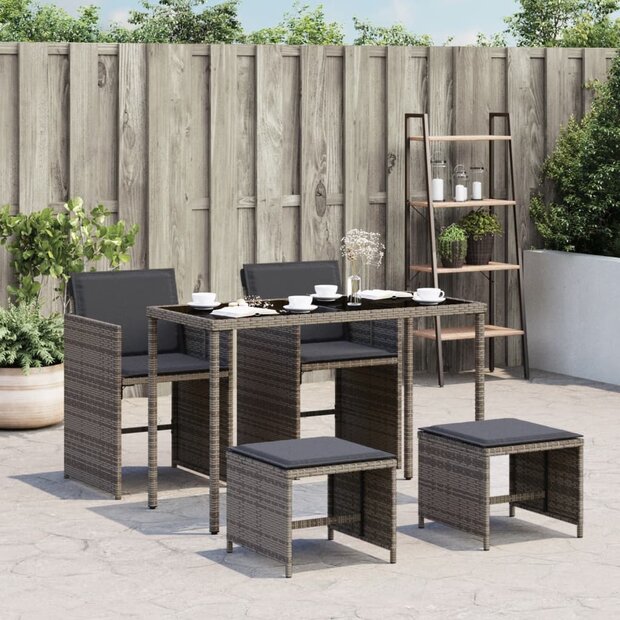 5-delige Tuinset met kussens poly rattan grijs 1