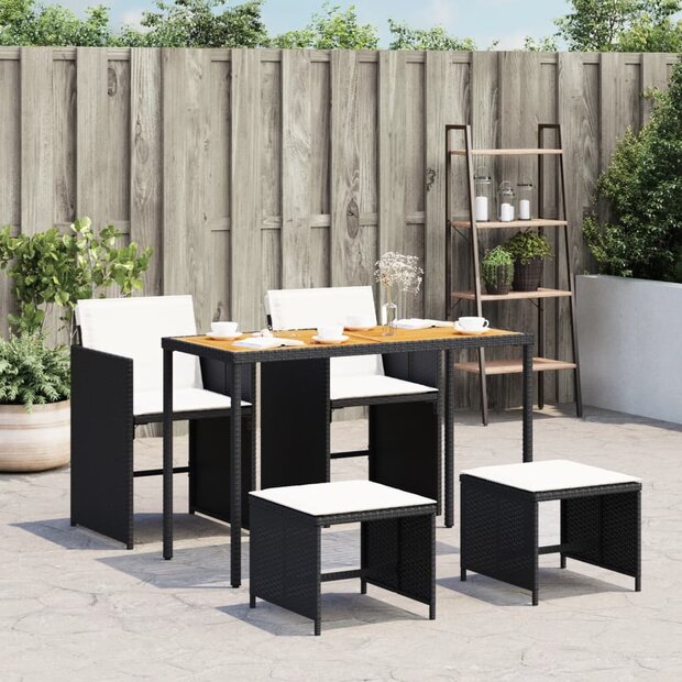 5-delige Tuinset met kussens poly rattan zwart 1