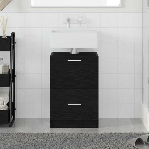 Badkamerkast met lade Zwart Eiken 40 x 37 x 59 cm Bewerkt hout 1