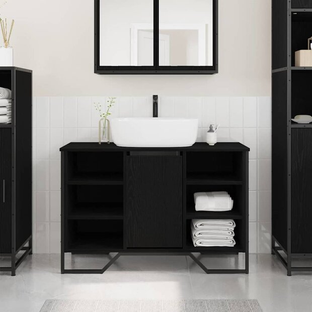 Badkamerkast Zwart Eiken 91 x 35 x 60 cm Bewerkt hout 1