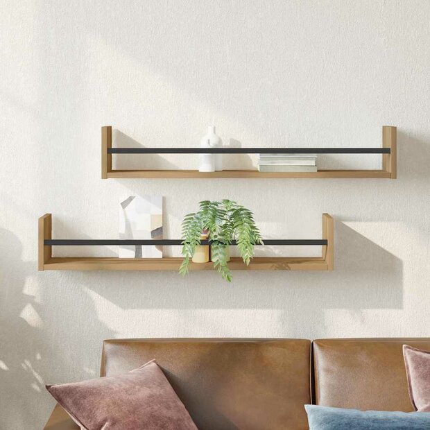 Wandplank 2 pcs artisanaal eikenkleurig 80 x 16 x 14 cm 1